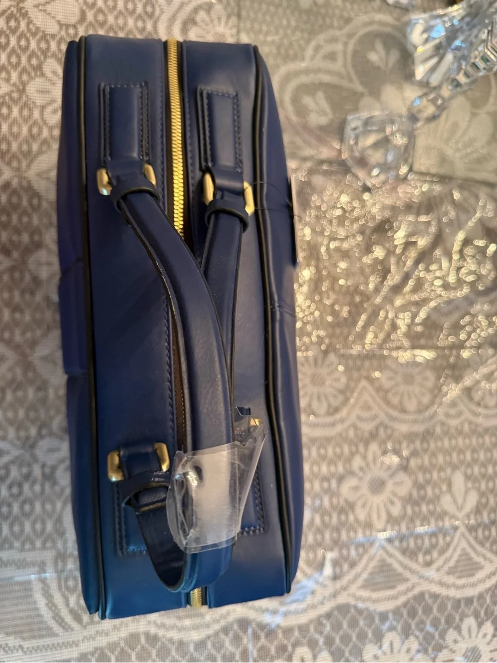 Calvin Klein Cobalt Blue Leather Top-Handle Satchel with Gold Hardware